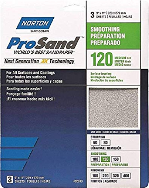 Norton Co. 2619 Norton 02619 3X Handy Aluminum-Oxide Sandpaper 120 Grit, 9 x 11-Inch,1-Pack