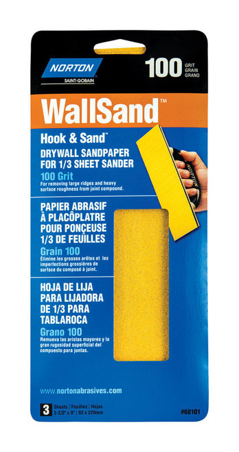 Norton Wallsand 9 In. L X 3-2/3 In. W 100 Grit Medium Aluminum Oxide Drywall Sandpaper 3 Pk - 68101