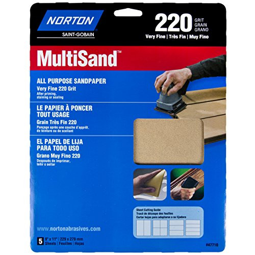 Norton 47710 9" x 11" 220 Grit Very Fine Sheets - 5 Pack