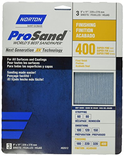 Norton 02612 9 X 11-Inch 400 Grit 3X High Performance Sheets, 3-Pack