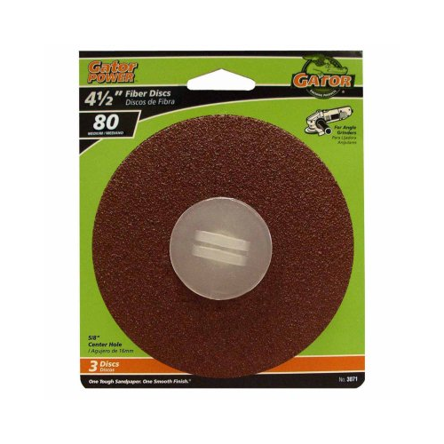 Gator 3071 80 Grit Aluminum Oxide Fiber Discs (3 Pack), 4.5 inch x 7/8 inch