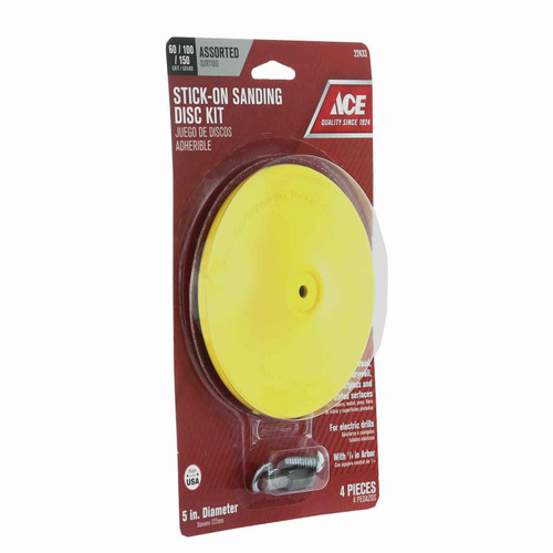 1/4" Plastic ACE Stick-On Sanding Disc Kit 3 includes 3 Sanding Disc 5" 60 / 100 / 150 Grit