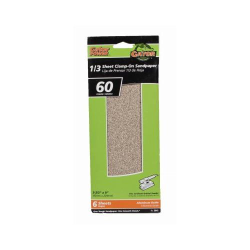 Gator 5043, 6 Pack, 3-2/3 inch x 9 inch, 60 Grit, Aluminum Oxide, Sanding Sheets