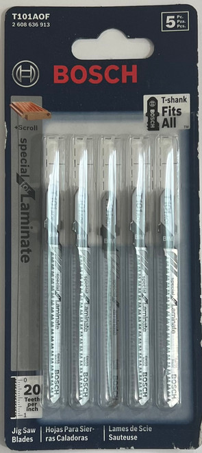 Bosch T101AOF 5-Piece 3-1/4 In. 20 TPI Special for Laminate T-Shank Jig Saw Blades