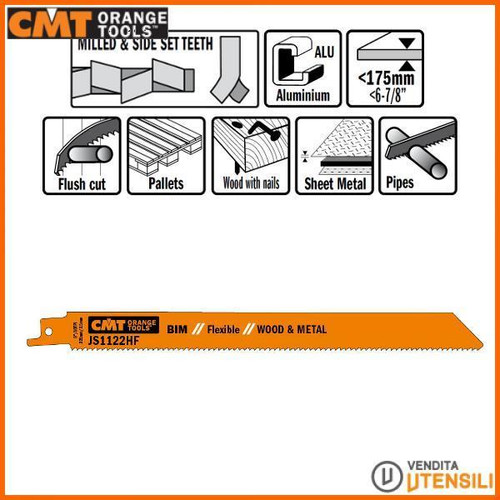 CMT JS1122HF-20 10 TPI Bimetal Reciprocating Saw Blades for Wood/Metal (20 Pack), 8"