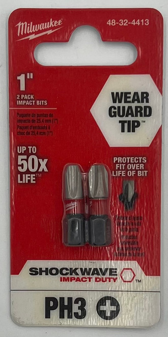 Milwaukee 48-32-4413  #3 Phillips Shockwave Insert Bits, 1", 2-Pack