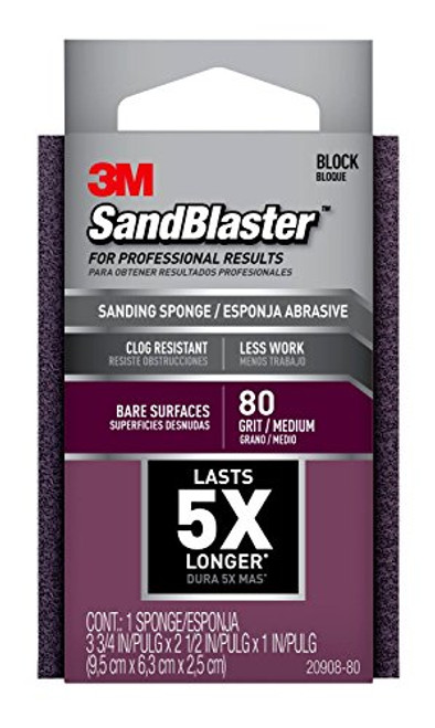 3M (20908-80) 80 Grit Sand Blaster Bare Surfaces Sanding Sponges, Pack of 1