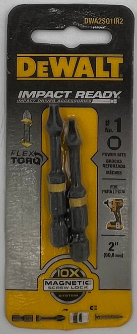 DEWALT Flextorq 2 In. #1 Square Insert Impact Screwdriver Bit (2-pack) DWA2SQ1IR2