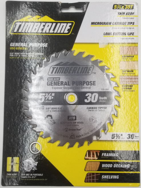 Timberline 135-300 Thin Kerf Carbide Saw Blade, 5-3/8" x 30T ATB