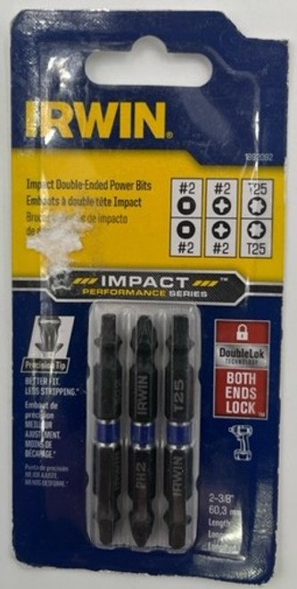 IRWIN Tools IMPACT Performance Series Double-Ended Screwdriver Power Bit, #2 Phillips, #2 Square, and T25 TORX, 2 3/8-inch length, 3-Piece Set (1892092)