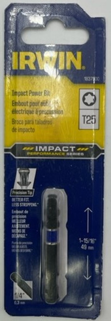 Irwin 1837500 Impact Power Bit T25 Torx, 1-15/16 inch length - 1 pack