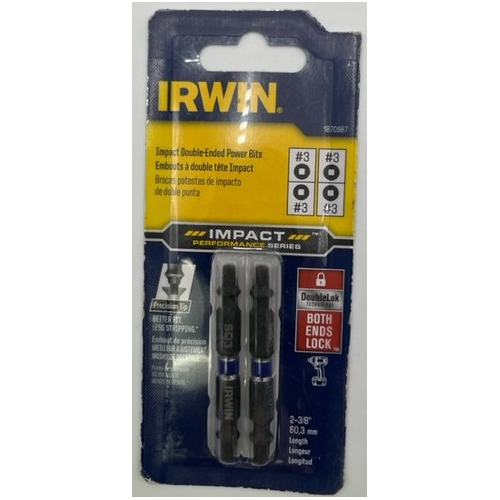 Irwin 1870987 Double End #3 Square Impact Power Insert Bits - 2 pack