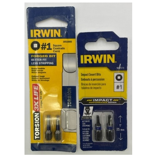 Irwin 1837379 #1 Square Impact Insert Bits 1 inch - 2 Pack