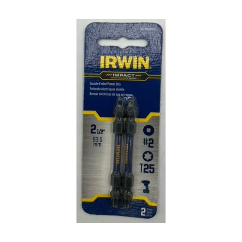 Irwin IWAF32DESQT252 Double End Torx T25 x #2 Square Impact Power Insert Bit 2 inch - 2 pack