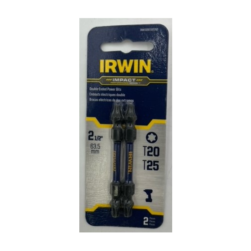 Irwin IWAF32DET20T252 Double End Torx T25 x T20 Impact Power Insert Bit 2 inch - 2 pack