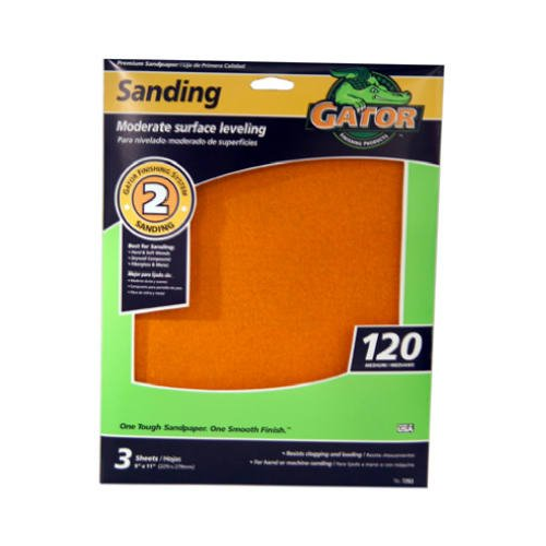 Gator 7263 120 CT Grit Sand Sheet, 9-Inch x 11-Inch, 3-Pack