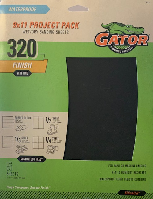 Gator (5 sheets) 320 Very Fine Grit Sandpaper, 9-Inch x 11-Inch, 4473 Gator (5 sheets) 320 Very Fine Grit Sandpaper, 9-Inch x 11-Inch, 4473