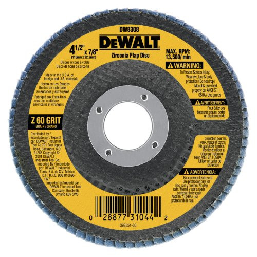 DEWALT DW8308 4-1/2-Inches x 7/8-Inches 60 Grit Zirconia Angle Grinder Flap Disc