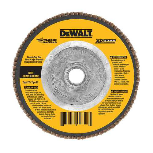 DEWALT DW8359 Flap Disc, 4-1/2 in Dia, 5/8-11 Arbor, Coated, 120 Grit, Fine, Zirconium Oxide Abrasive