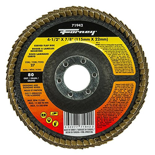 Forney 71942 Curved Edge Flap Disc, 4-1/2" x 7/8", 80 Grit