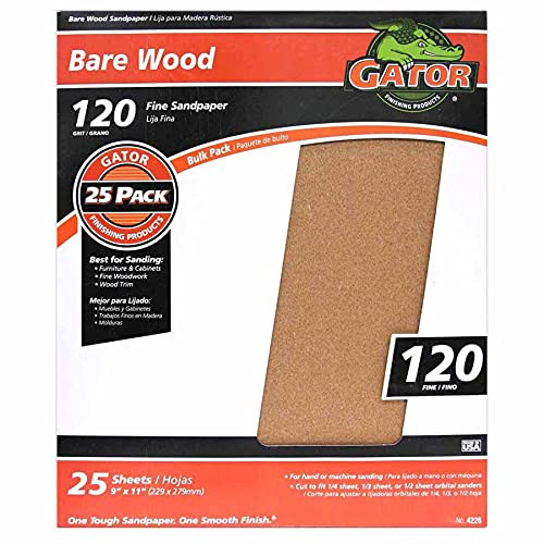 Gator 9" x 11" Bare Wood Sanding Sheets, 120 Grit, 25 Pack