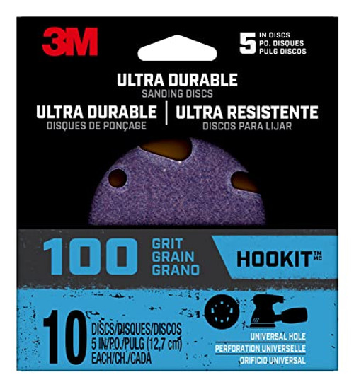 3M (DISC5IN10PK100) Ultra Durable 5 inch Power Sanding Discs, Universal Hole, 100 Grit, 1-Pack/10-Discs