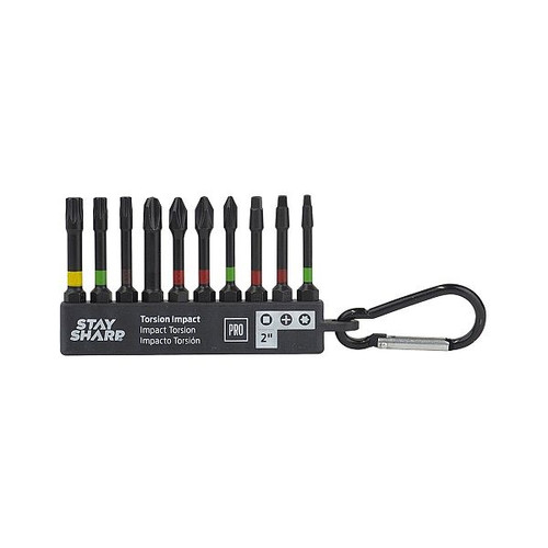 Stay Sharp Professional (75240) Screwdriver Bit Set With Torsion Impact Bit Clip And Carabiner, 10-Piece, Steel, Black