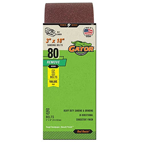 Gator (7032) 3" x 18" Red Resin Aluminum Oxide Sanding Belts, 80 Grit, 5 Pack