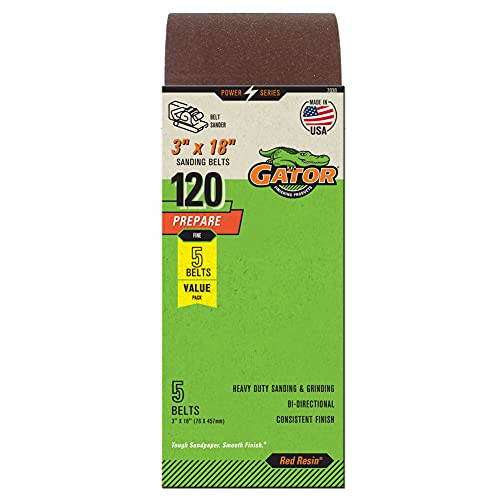 Gator 5 Pack 3" x 18" Red Resin Aluminum Oxide Sanding Belts, 120 Grit, (7030)