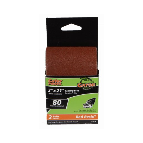 Gator (3146) 80 Grit,  3" x 21" Aluminum Oxide Sanding Belts - 2 Belts