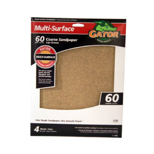 Gator (4440) 60 Grit Sandpaper Sheets, 9-Inch x 11-Inch, 1-Pack/4-sheets