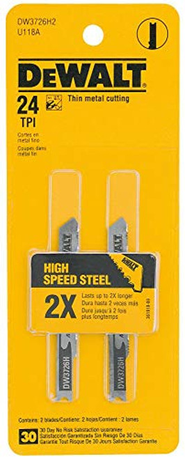 DEWALT DW3726H2 3-Inch 24TPI Thin Metal Cut High Speed Steel U-Shank Jig Saw Blade (2-Pack)