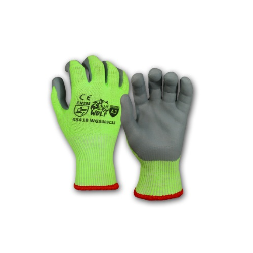 Wolf WG5003C3S Cut Resistant Hi-Viz Lime Nitrile Coated Work Gloves - Small - (12 Pair)