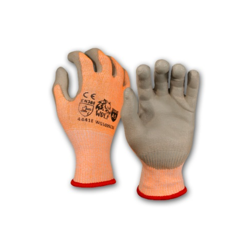 Wolf WG5005C5M Cut Resistant Hi-Viz Orange Nitrile Coated Work Gloves - Medium - (12 Pair)