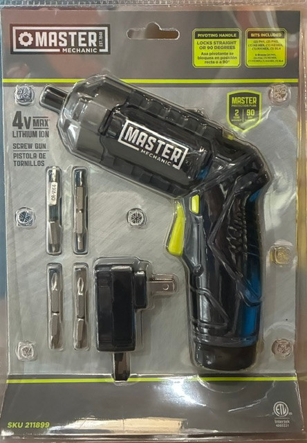 MASTER MECHANIC (211899) Cordless Screwdriver, 4-volt Lithium-ion Battery