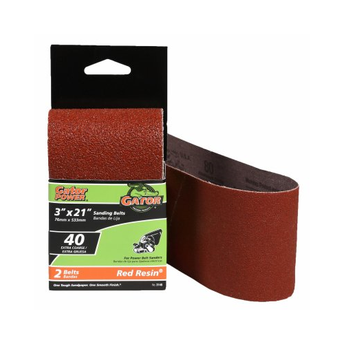 Gator Finishing (3148) 40 Grit Extra Course, 2 Sanding Belts, 3" x 21"