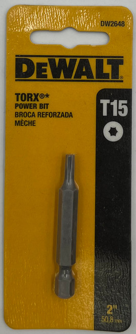 DeWalt DW2648 Power Bit, T15 Drive, Torx Drive, 1/4 Inch Shank, Hex Shank, 2 Inch Steel