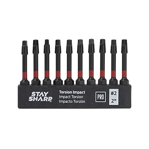 Stay Sharp 75310 2 in. SQ No.2 Torsion Impact Bit Clip Square Recess Professional Screwdriver Bit - Recyclable - Pack of 10
