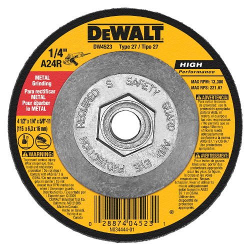 DEWALT DW4523 4-1/2-Inch by 1/4-Inch by 5/8-Inch General Purpose Metal Grinding Wheel