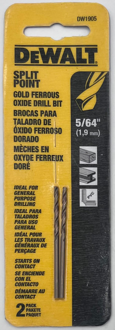 DeWalt DW1905 Split Point Gold Ferrous Oxide Drill Bit 2pcs 5/64 in