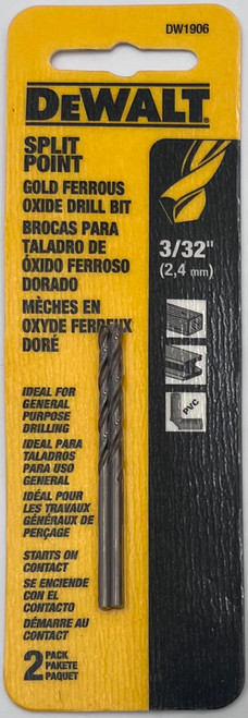 DeWalt DW1906 Split Point Gold Ferrous Oxide Drill Bit 2pcs 3/32 in