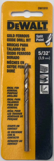 DeWalt DW1910 Split Point Gold Ferrous Oxide Drill Bit 5/32 in