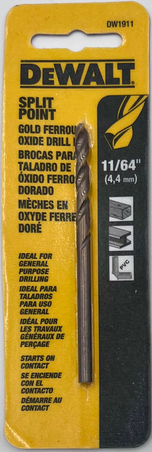 DeWalt DW1911 Split Point Gold Ferrous Oxide Drill Bit 11/64 in