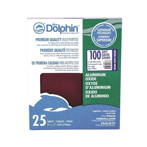 Blue Dolphin (SP AO91125-0100) 9 X 11, 25-Pk Aluminum Oxide Sheets 100 Grit for Light to Medium Sanding