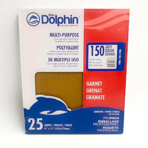 1-Pk/25-Sheets Blue Dolphin (SP GP91125-0150)  9 X 11 Sheets, Garnet 150-Grit for Light Sanding
