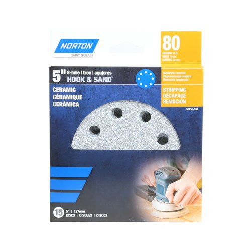 NORTON (50151-038) 5" 80 Grit, 8 Hole Ceramic Sanding Disc 1-Pack/15-Discs