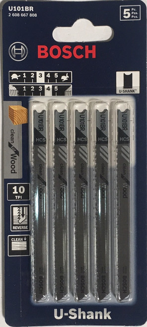 Bosch U101BR 5-Piece 4 In. 10 TPI Reverse Pitch Clean for Wood U-shank Jig Saw Blades