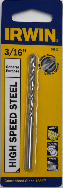 Irwin 60512 High Speed Steel Drill Bit 3/16 inch