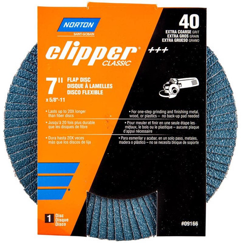 Norton (09166) Clipper 7 in. D X 5/8-11 in. Zirconia Alumina/X-Wt Cotton Flap Disc 40 Grit 1 pk