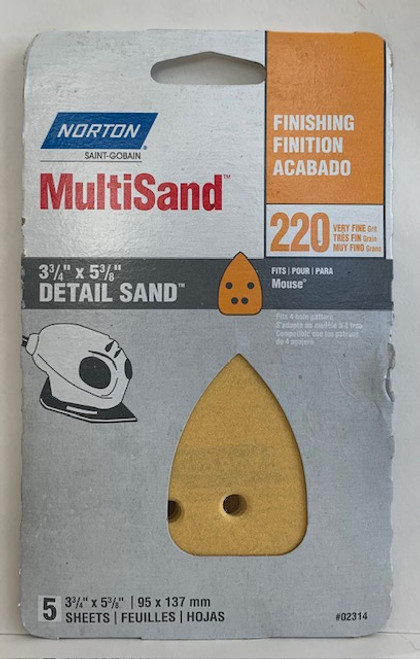 Norton (2314) 3" X 7" 220 Grit Very Fine Sandpaper Sheets 1-Pack/5-Sheets